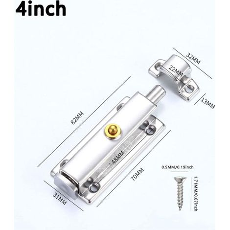 2 Pièces Verrou Porte Interieure, Serrure de Porte de Salle de Bain avec Bouton à Ressort, Argent, Noir Serrure de Porte Automatique 4 Pouces/100mm, pour Sécuriser Porte de Chambres, Placards (1/3)