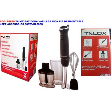Batidora de Varillas Inoxidable TALOX 600W con Pie Desmontable y Set de Accesorios BL600S