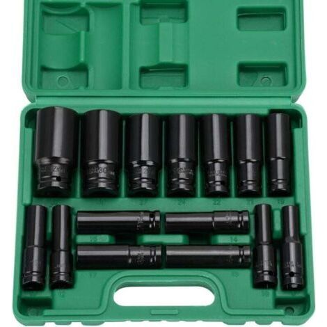 15 pcs 1/2" Impact Socket, 8-32mm Long Socket Socket Set, Wrench Adapters, Car Repair, Tire Replacement, Home Appliance Repair (1/4)