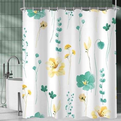 Rideau de douche, 180 x 160 cm, motif vert menthe, ourlet lesté, anti-moisissure, imperméable, lavable, en polyester, avec 12 œillets et anneaux de rideau de douche, pour salle de bain (1/5)