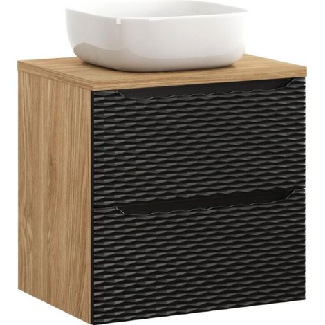 Set da bagno YOKA nero: mobiletto sotto lavabo con cassetti 60cm + piano per lavabo + lavabo da appoggio