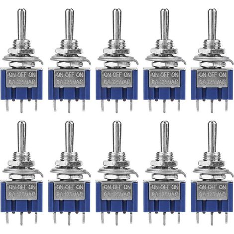 Lntyq 10Pcs Mini Interrupteur à Bascule 6A 125VAC, Interrupteur à 3 Positions 3 Broches, Mini Toggle Switch SPDT(ON-OFF-ON), Diamètre de Tête de Bouton 6 mm pour l'automobile, appliance à domicile(Pas (1/5)
