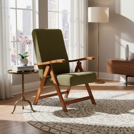 Poltrona Caprera Regolabile 4 Posizioni in Legno di Faggio rovere e tessuto verde – Comfort e Versatilità (1/4)