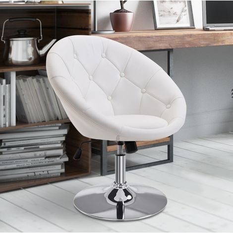 Sedia da ufficio girevole, poltrona imbottita, base cromata, regolabile in altezza, ecopelle, 56x71x78-90cm, per ufficio, soggiorno, bianco (1/5)