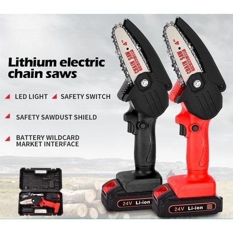 Mini Tronçonneuse 4IN Set- Tronçonneuse Électrique Portative et Sans Fil pour Élagage, Coupe de Branches et Jardinage - Rouge (1/5)