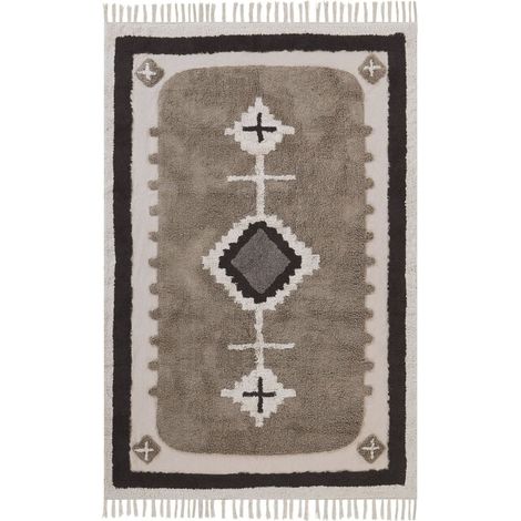 Tapis Beige en Coton Traditionnel Motif Abstrait 140x200 cm Geyve