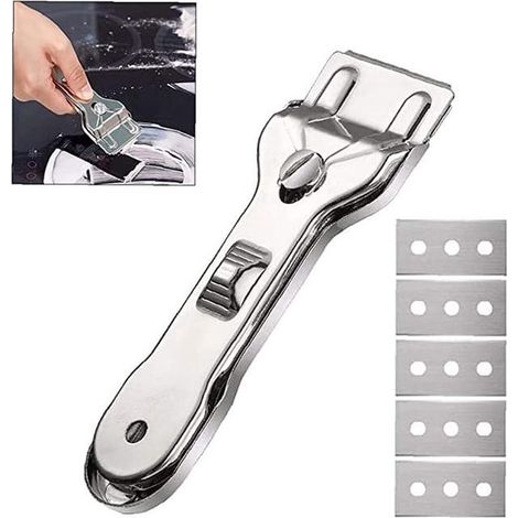 Grattoir métal 5 lames – Pour plaques vitrocéramiques – Outil de nettoyage pour saletés, colle et résidus (1/5)