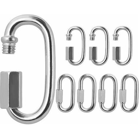 Mousqueton Inox À Vis M6 (Lot De 8) Camping Maillon de Chaine Ovale en Forme de D IntérieurMaillon Rapide 5.9 cm Mousqueton Vis pour Usage Extérieur Accessoires de Randonnée