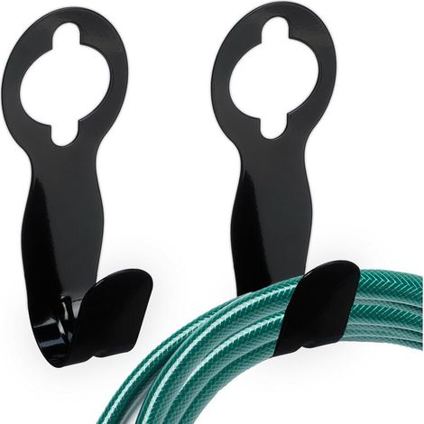 Support mural ou pour robinet, lot de 2, support pour tuyau d'arrosage, pour tuyau jusqu'à 30 m, 23 x 9 x 9 cm, noir (1/4)