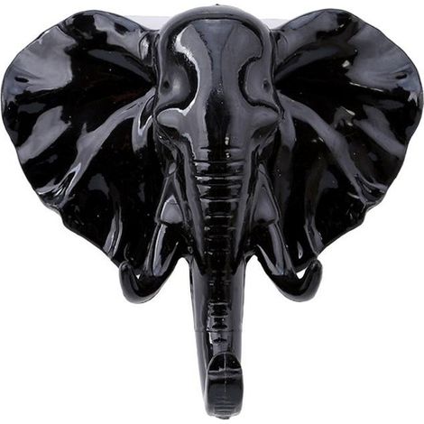 Selbstklebender Elefantenkopf-Wandhaken, Türhaken, Taschenhaken, Schlüsselaufkleber, 1 Stück (Schwarz)