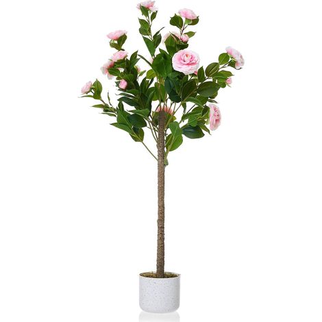 Camélia Artificiel 110m, camélia Artificiel avec 16/20/24 Fleurs, Plante Artificielle en Pot pour la Maison, la Porte d'entrée, l'intérieur et l'extérieur (1/5)
