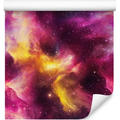 Papel pintado de acuarela con diseño de galaxia en tonos morados y burdeos, 50x1000 cm. (1/5)