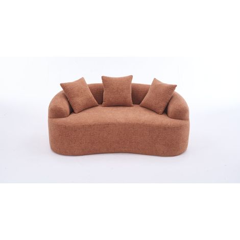 Sofá biplaza modular curvo de chenilla y espuma, coral, 153 x 94 x 63 cm, HOMVRA (1/5)