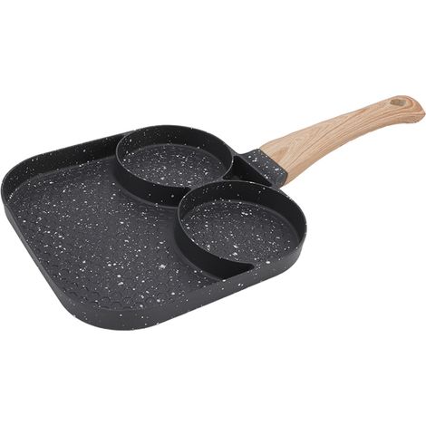 Poêle à petit-déjeuner 3 en 1 antiadhésive, résistante à la chaleur, avec compartiments et fonction grill, compatible avec les plaques à gaz et à induction. (1/5)