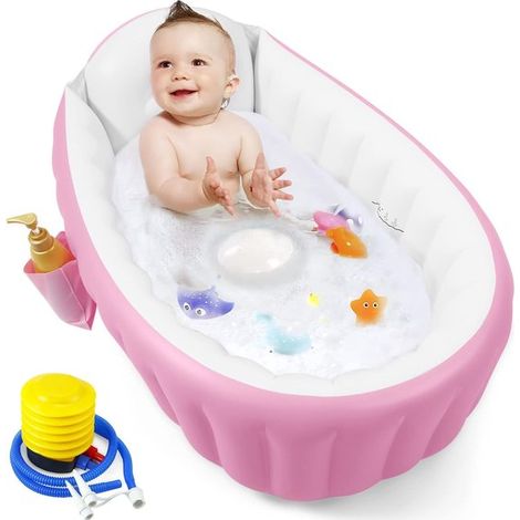Aufblasbare Babybadewanne tragbare Reisebadewanne für Babys Kleinkindbadewanne mit Luftpumpe faltbare rutschfeste Duschwanne Mini-Luftbecken für rosa