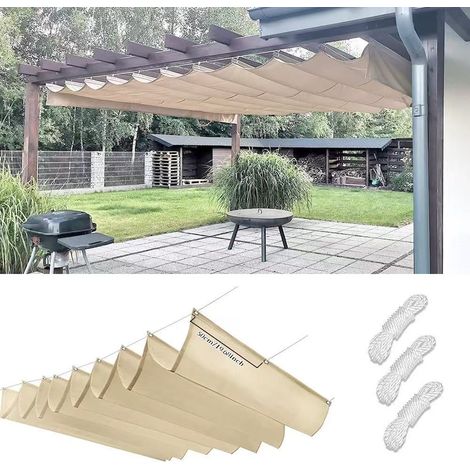 Toile pour tonnelle rétractable–Store de terrasse de jardin extensible–Protection solaire efficace–100400CMbeige (1/5)