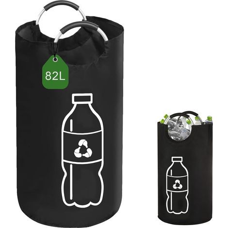 Récipient de collecte de bouteilles vides de 82 l - Noir - Étanche - Avec poignées de transport en aluminium - Pour cuisine, salle de rangement et extérieur (1/5)