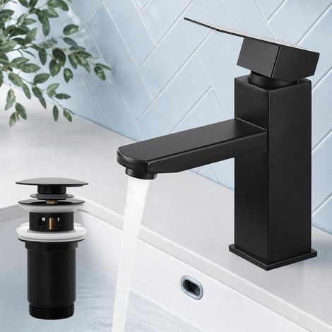 Robinet de salle de bain noir avec bonde, mitigeur de lavabo de salle de bain (1/5)