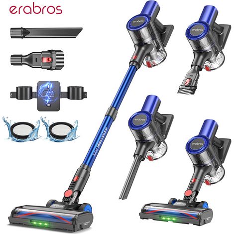 Erabros EV2 – Aspirateur sans fil 450 W, 55 kPa, forte puissance d’aspiration, écran LED, grande capacité, pour maison, sols et tapis