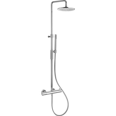 Paffoni – Colonne de douche thermostatique réglable – Pomme ronde Ø 225 mm – Mitigeur thermostatique – Flexible PVC 1500 mm – Finition chromée - ZCOL646LIQ (1/2)