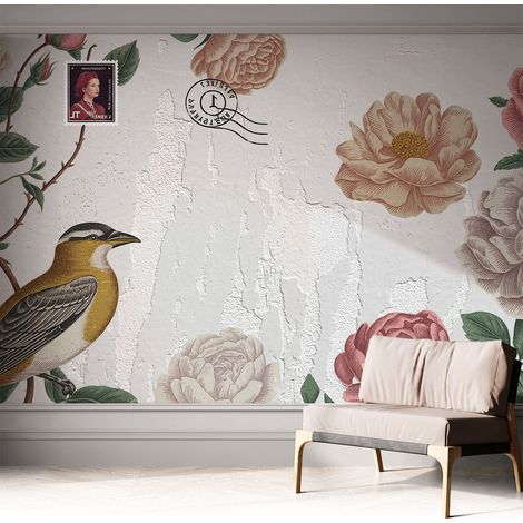 Fotomurale adesivo - murale da parete - Carta da parati autoadesiva - design parete moderno - Fiori vintage 312x219 cm (1/5)