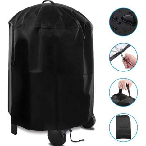 Housse ronde imperméable noire pour barbecue d'extérieur (71 x 68 cm), 420D (1/5)