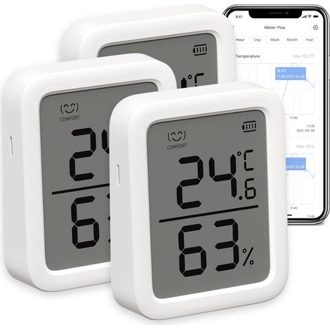 Thermomètre Connecté, Thermomètre Intérieur Connecté Avec Puce Suisse, Capteur de Température Connecté Contrôlé Par l’App, Thermomètre Connecté Bluetooth, Lot de 3 (1/5)