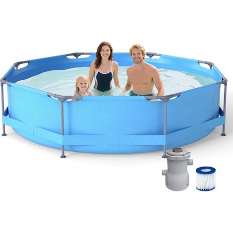 COSTWAY Piscina Fuori Terra 300 x 300 x 76 cm, Piscina Rotonda da Esterno con Struttura Metallica e Pompa Filtro, Capacità 4383 L, da Giardino per Adulti (3 m x 76 cm) (1/5)