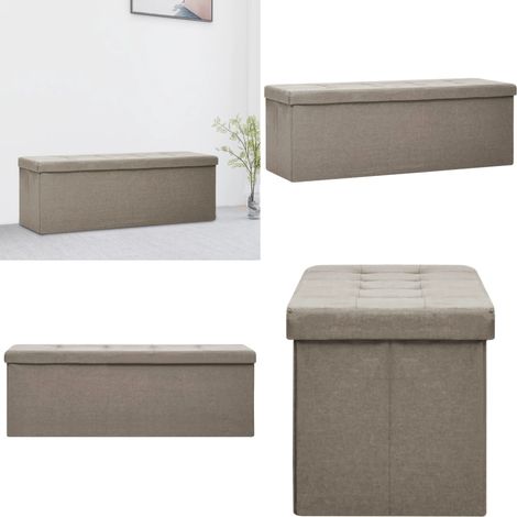 Banc de rangement pliable Taupe Faux lin - Banc pliable - Banc de rangement taupe (1/5)