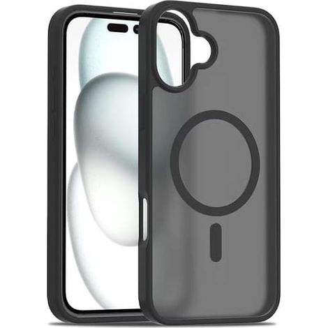 Coque MagSafe antichoc noire mate pour iPhone 16 (1/2)