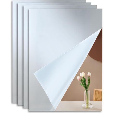 4 Pièces Miroirs Adhésifs Muraux en Acrylique - Décoration Murale Pratique, Anti-Humidité et Résistant aux Chocs, Format A4 pour Salle de Bain et Chambre (1/5)