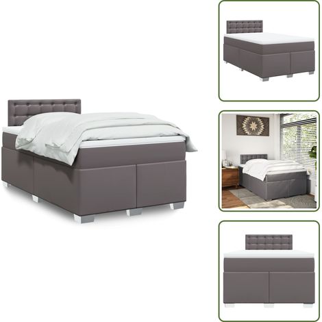 Boxspringbett mit Matratze Grau 120x200 cm Kunstleder - Boxspringbett - Doppelbett - Bettsofa - Schlafzimmermöbel - Kunstlederbett