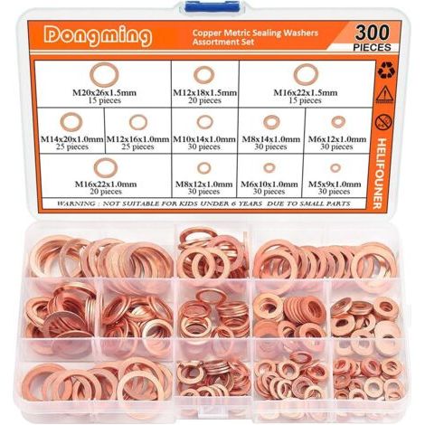 Kit de joints en cuivre 300 pièces – Rondelles plates M5 à M20 – Haute conductivité thermique – Pour bouchons et connexions électriques (1/4)