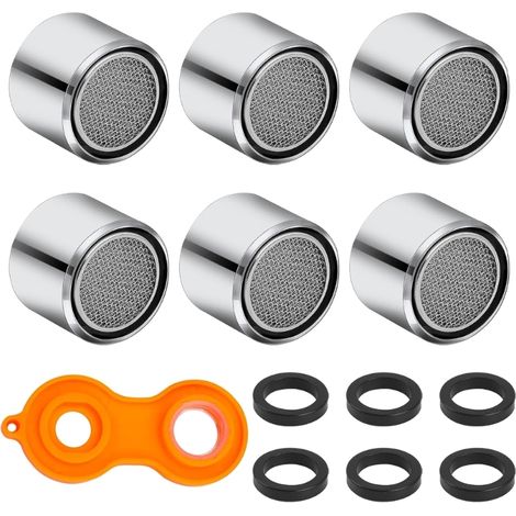 Lot de 6 filtres pour robinet avec clé, aérateur de robinet de cuisine, filtre à économie d'eau, aérateur de bonde de salle de bain, durable