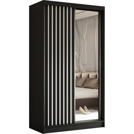 AX LIVING Modern Kleiderschrank Schwarz mit Spiegel Cabinio 120 cm