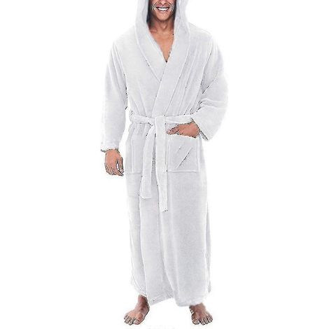 Peignoir en polaire chaude avec capuche pour homme, peignoir long en éponge Wit-2XL-Wit (1/2)