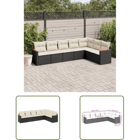 The Living Store 7-tlg. Garten-Sofagarnitur mit Kissen Schwarz Poly Rattan - Gartenmöbel - Rattan Möbel - Outdoor Sofa - Lounge Set - Esszimmergarnitur (1/3)