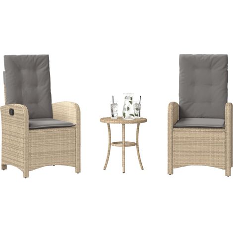 Ensemble de bistro 3 pcs-Salon de jardin bistro coussins mélange beige résine tressée 194135 (1/5)