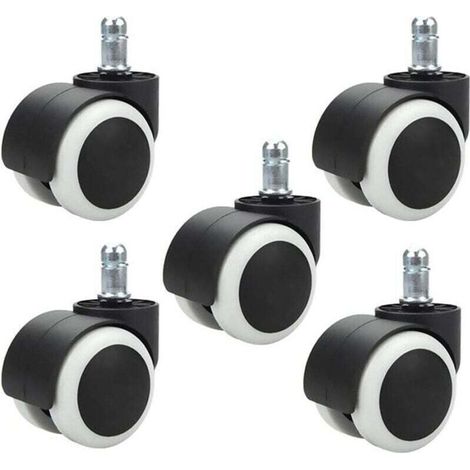 5-piece set of 48 mm office chair casters for computer chairs, swivel casters for office chairs, replacement casters, standard shaft size 11 mm x 20 mm, scratch-free