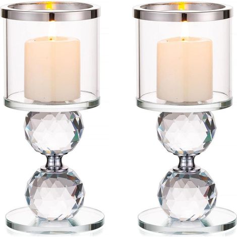 Kerzenständer Kristall Glas Set Hochzeit Tischdeko Groß x 2 Silber (1/5)