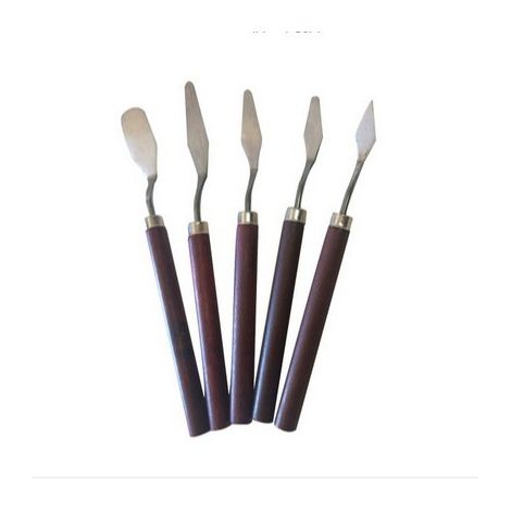 Lntyq 5 pcs en acier inoxydable couteau à palette mixte Scraper Set Spatule couteaux pour peinture à l'huile de l'artiste avec poignée en bois 5 Pcs Set