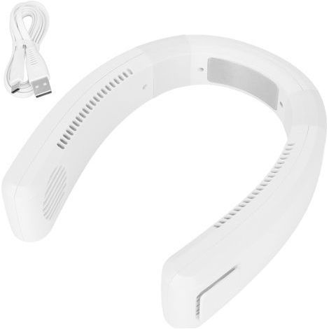 Ventilatore da collo ricaricabile con connessione USB, 80 fori, 4000-5500 giri/minuto, bianco, portatile, per uso interno ed esterno. (1/5)