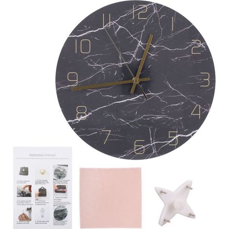 SJLERST Horloge murale décorative nordique avec impression de marbre, décoration ronde suspendue muette pour la maison (1/5)