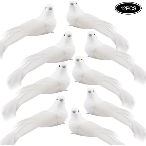 Lot de 12 petits pigeonnets blancs en mousse déco pour sapin Noël maison jardin mariage fête (1/5)