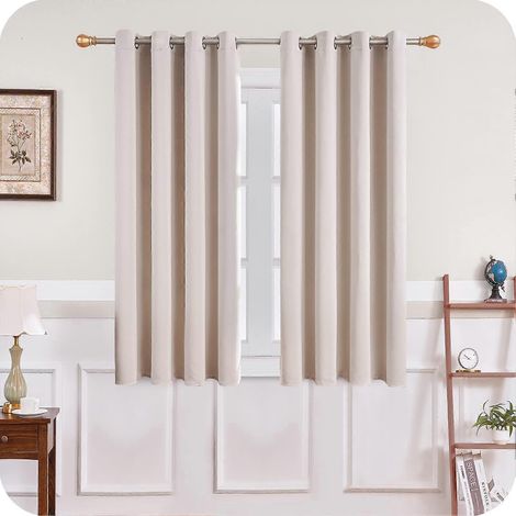 Rideaux occultants thermiques isolants 140 x 160 cm, beiges, courts, pour petites fenêtres d'intérieur, pour salon ou chambre, lot de 2 avec œillets (1/5)