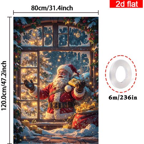 Nouvelle décoration de fenêtre de Noël, tenture Père Noël, décoration de fête, drapeau d'extérieur - 80 x 120 cm (œillets + ruban) - Modèle 14
