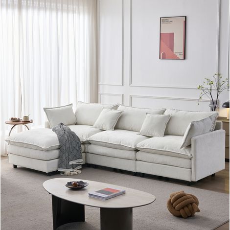 Divano angolare 3 posti con pouf chenille OKMYHOME (1/5)