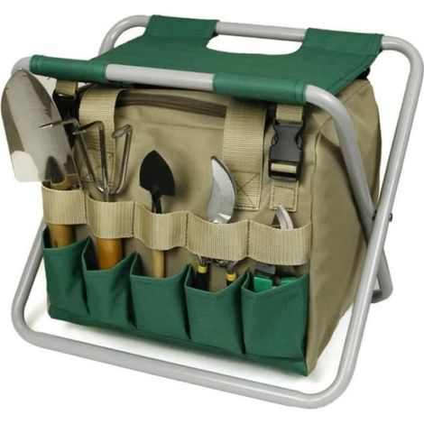 1 Tabouret de jardin pliant, Sac de rangement amovible, Tissu Oxford 600D, Cadre en métal, Pour jardinage et camping (1/3)