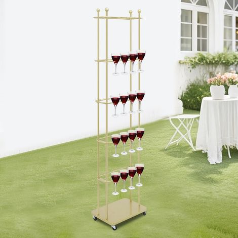 5 Tiers Champagne Glass Stand w/ Wheels Gold Champagne Tower Wine Glass Holder Stemware Rack for Party Event 40 Holders (1/5)
