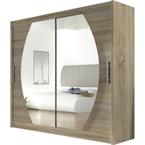 Mirjan24 – Armoire coulissante chêne Sonoma 215x180x58cm – 5 étagères – Design élégant et fonctionnel avec miroir intégré